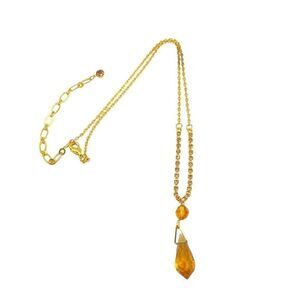 Gold Rhinestone Copper Tear Drop Crystal Pendant Necklace